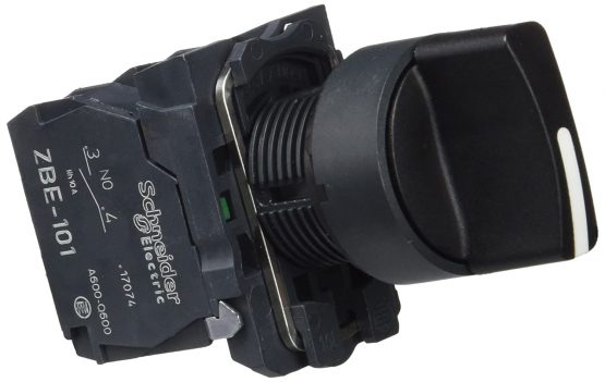 Schneider Electric Harmony XB5 - Selector Switch, Plastic, 3 Positions, Stays Put, Standard handle, 2NO, 22mm Mount, XB5AD33, Black