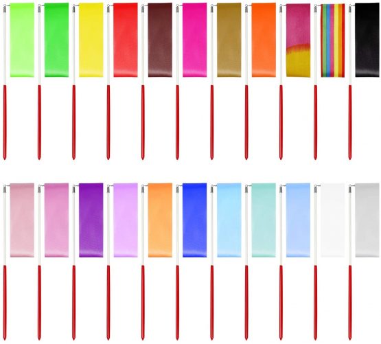 HONGXIN-SHOP Dance Ribbons Rhythmic Gymnastics Ribbon Gym Dancing Streamers with Twirling Baton Stick for Kids Artistic Dancing 22 Pieces