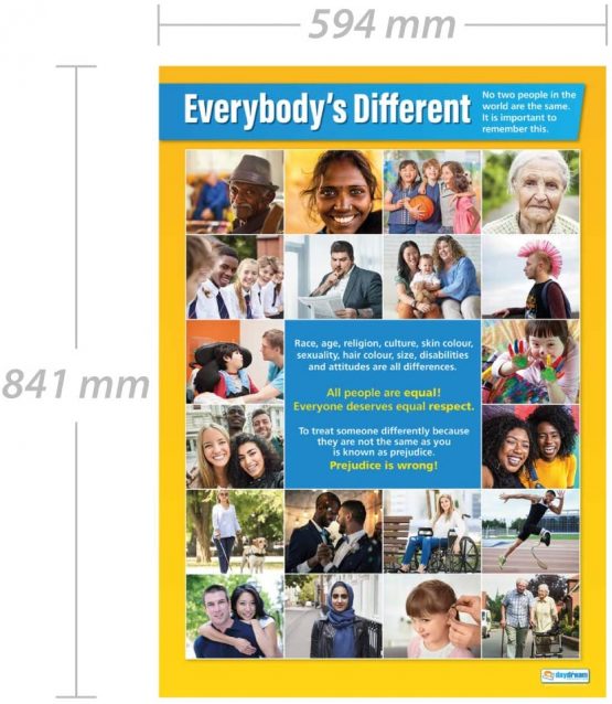 Everybody's Different | PSHE Posters | Laminated Gloss Paper measuring 850mm x 594mm (A1) | PSE Classroom Posters | Education Charts by Daydream Education - Image 2