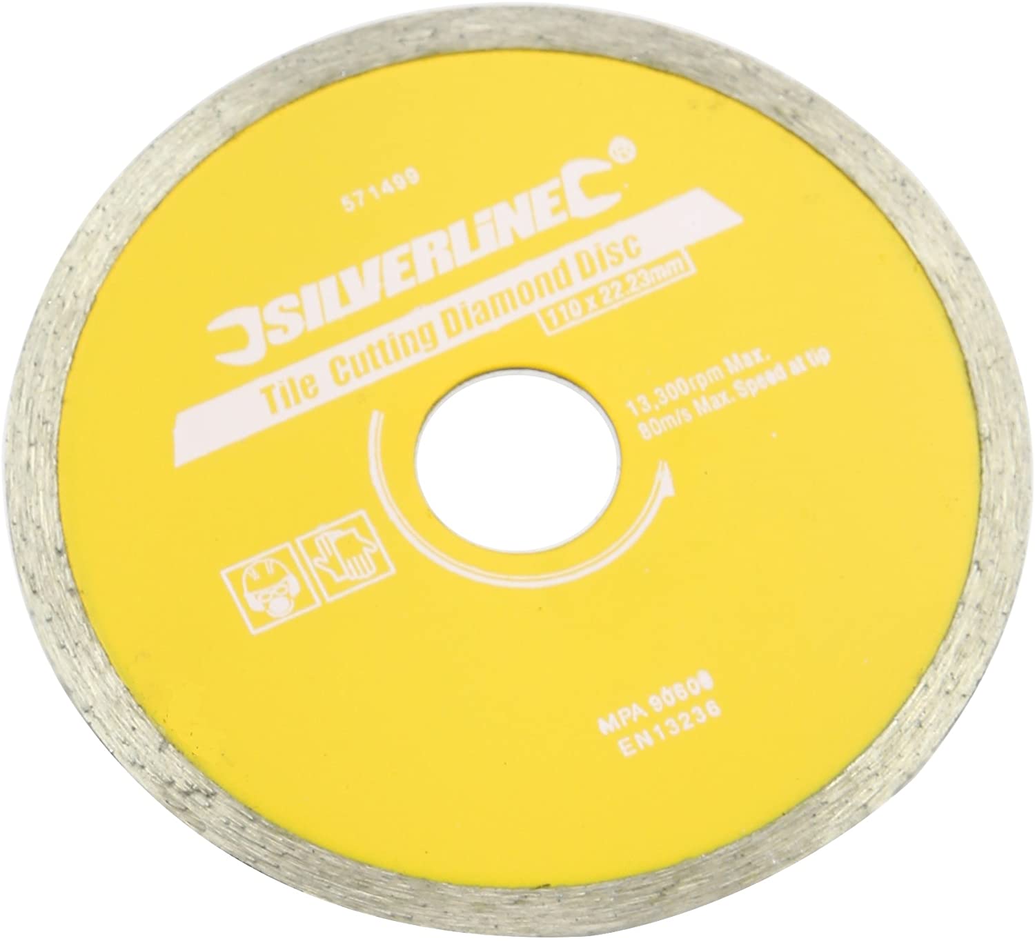 Silverline 571499 Tile Cutting Diamond Blade 110 x 22.23 mm Continuous Rim, Multicolour