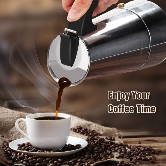 Godmorn Stovetop Espresso Maker, Italian Coffee Maker Moka Pot, 450ml/9 Cup (Espresso Cup=50ml), 430 Stainless Steel Classic Cafe Maker, Suitable for Induction Hob - Image 3