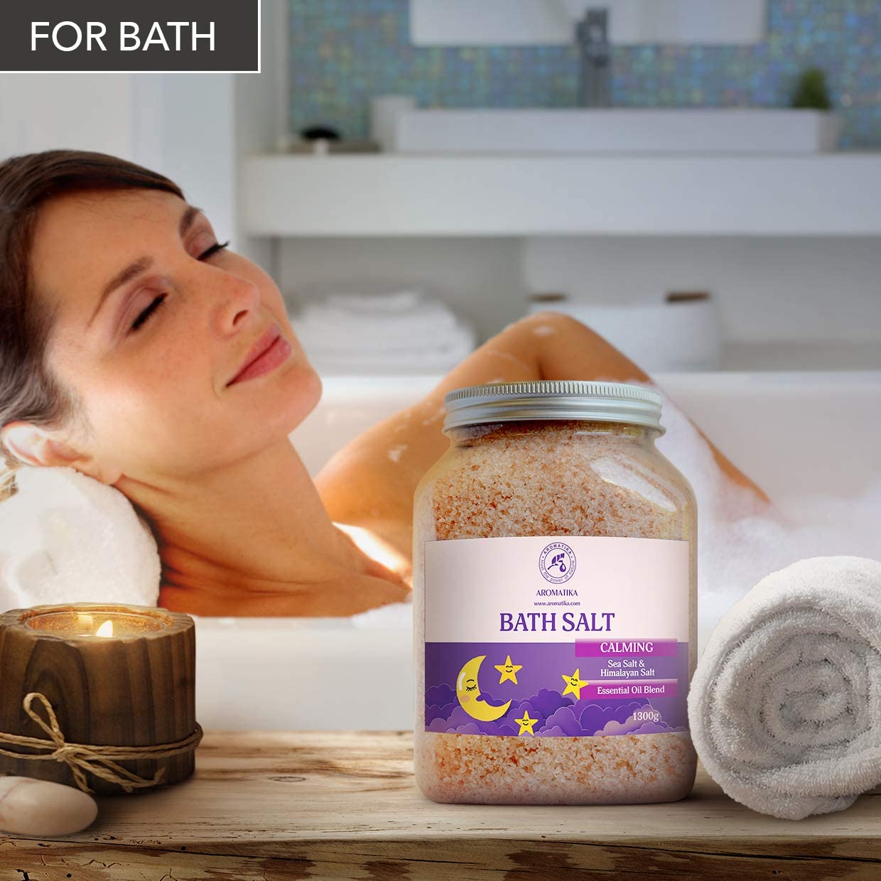 AROMATIKA Calming Bath Salts, 1300 g Sea Salt & Himalayan Salt Blend with Sandalwood, Lavender & Bergamot Essential Oils - Image 3