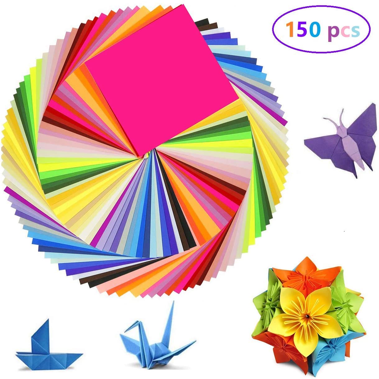 Origami Paper, 150 Sheets DoubleSided, Origami Paper in 50 Vivid