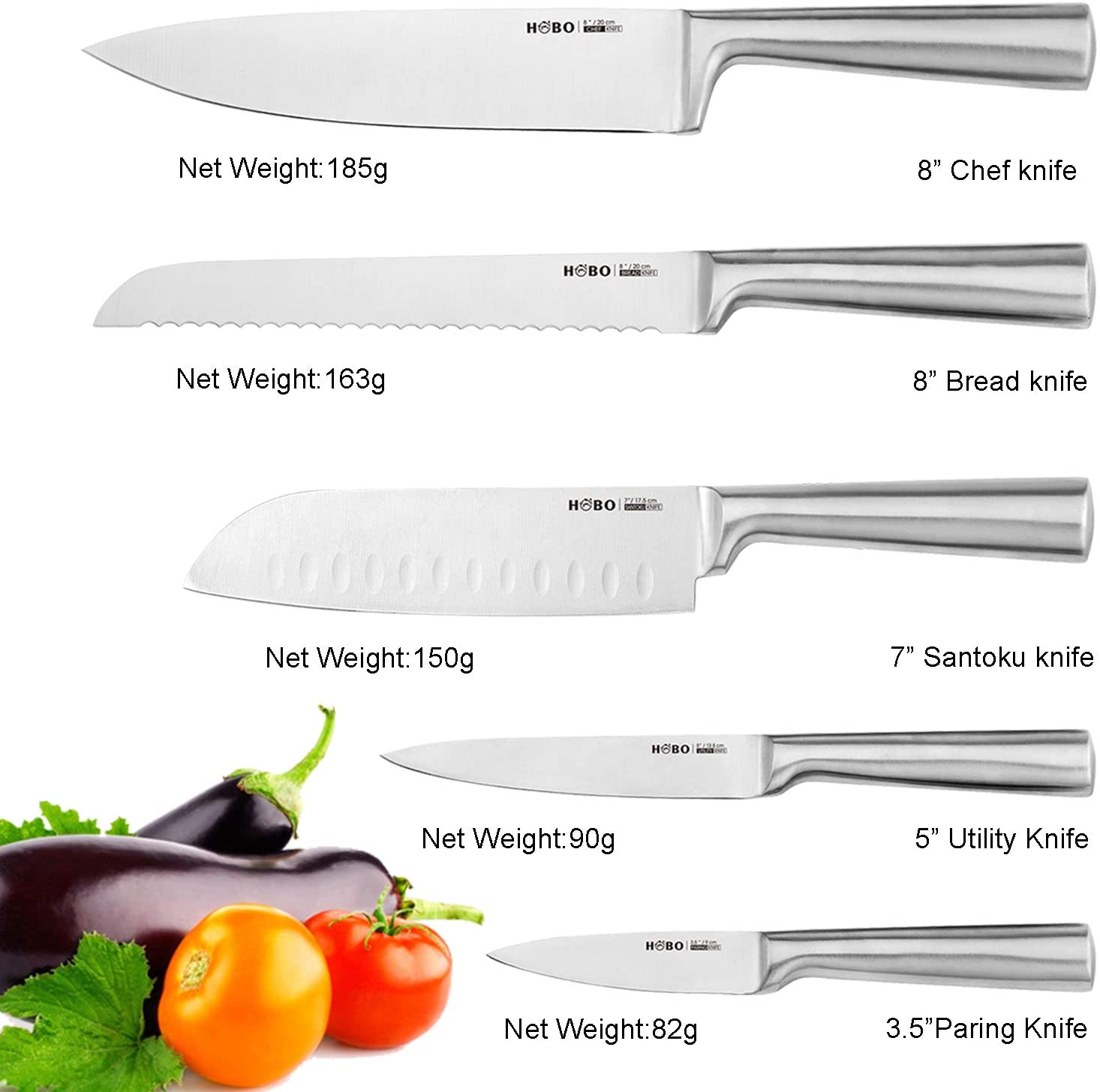 HOBO Knife Set, Professional 5-Piece Stainless Steel Kitchen Knife Set, Non-Slip Frosted Handle - Image 2