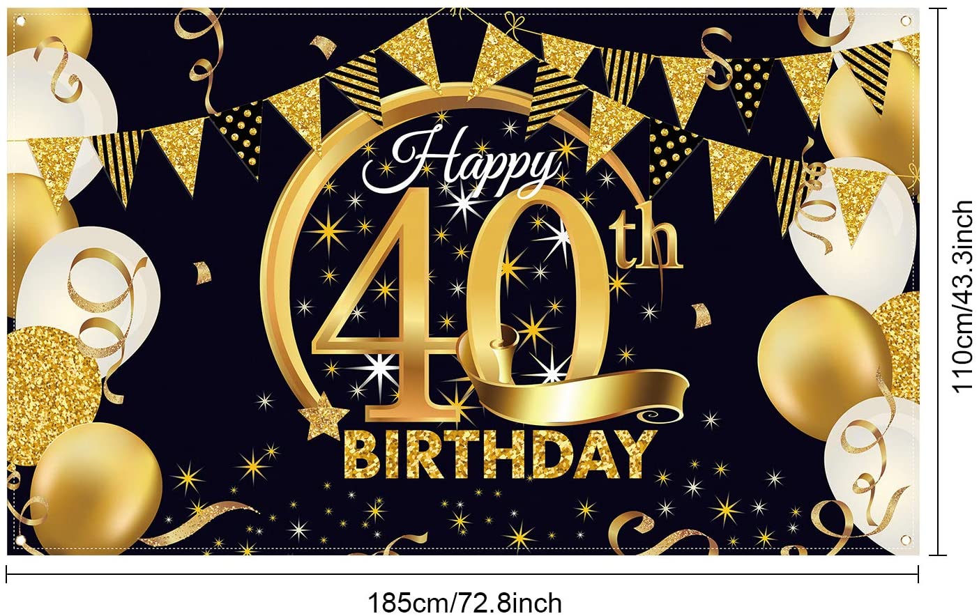 40th Birthday Party Decoration, Extra Large Fabric Black Gold Sign ...