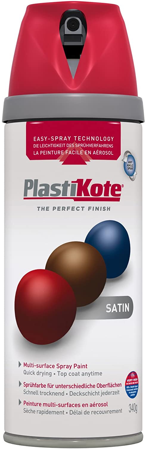Plasti-kote 22106 400ml Premium Spray Paint Satin - Real Red, 400 ml (Pack of 1)