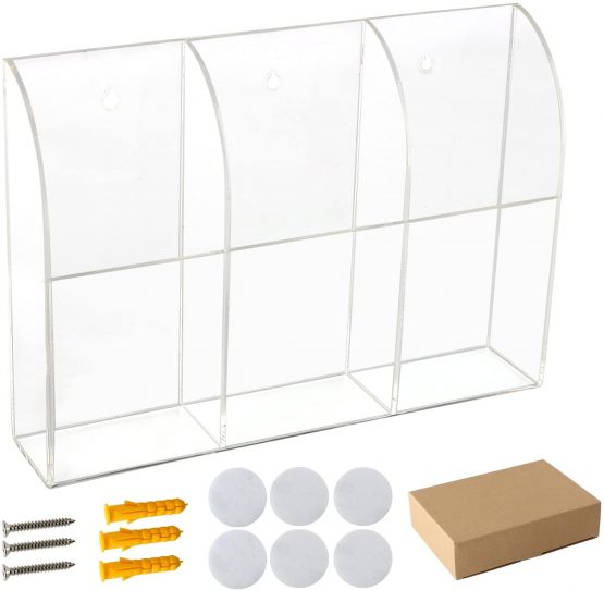 Discoball Acrylic Wall Mounted Remote Holder Organizer Storage Box (3 Compartments)