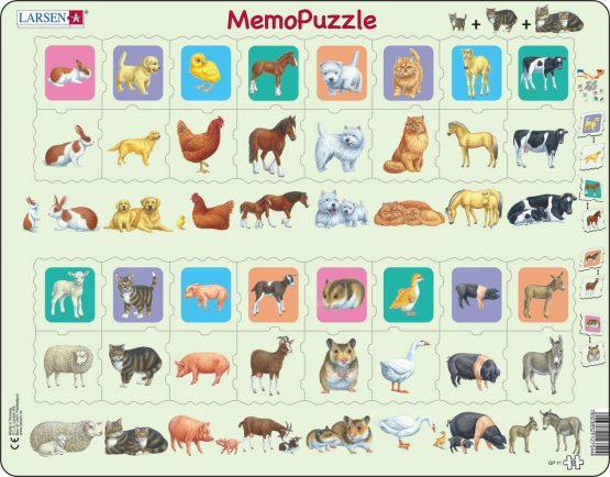 Larsen GP11 MemoPuzzle: Mother and Baby Animal Duo, 32 Piece Boxless Tray & Frame Jigsaw Puzzle