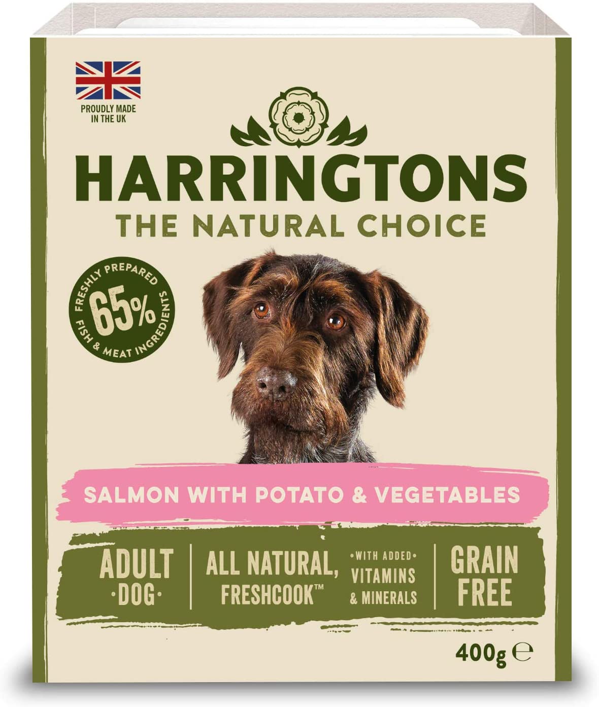 Harringtons Complete Wet Tray Grain Free Hypoallergenic Adult Dog Food Salmon & Potato 8x400g - Made with All Natural Ingredients