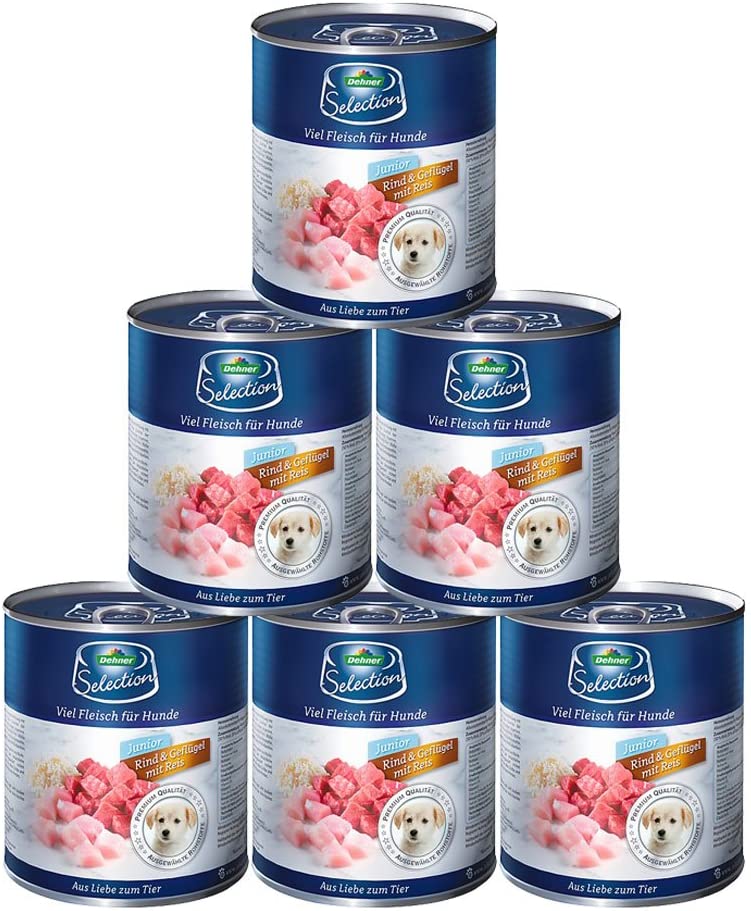 Dehner Premium Dog Food Junior Beef, Poultry and Potato, 6 x 800 g (4.8 kg), 4.8 kg (Pack of 1)
