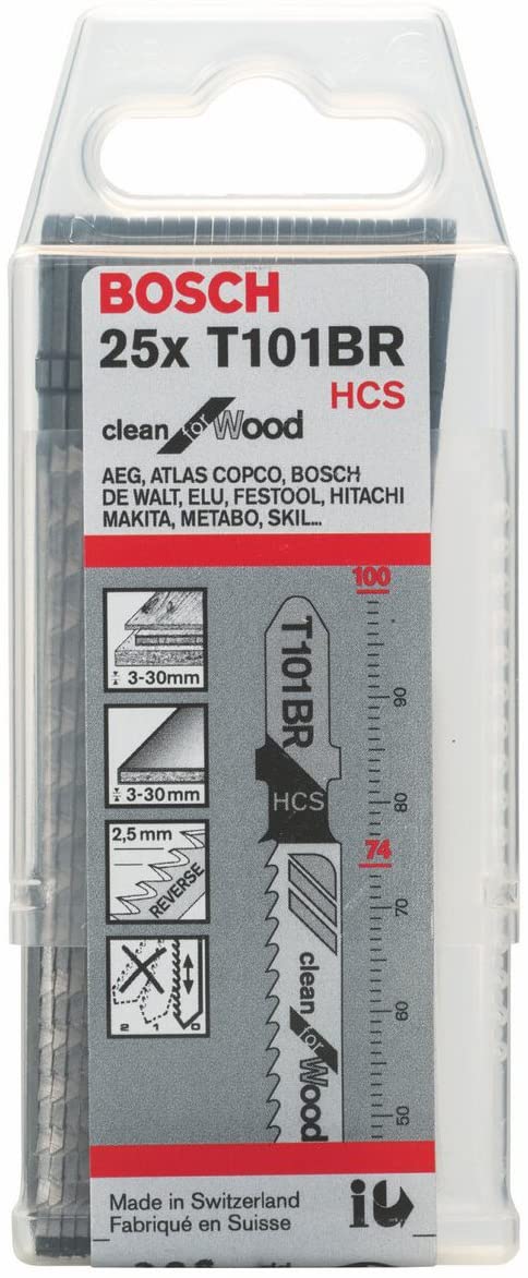 Bosch 25x T 101 BR Clean for Wood Jigsaw Blade (for Softwood Plywood, Length 100 mm, Professional Accessory Jigsaw) - Image 2