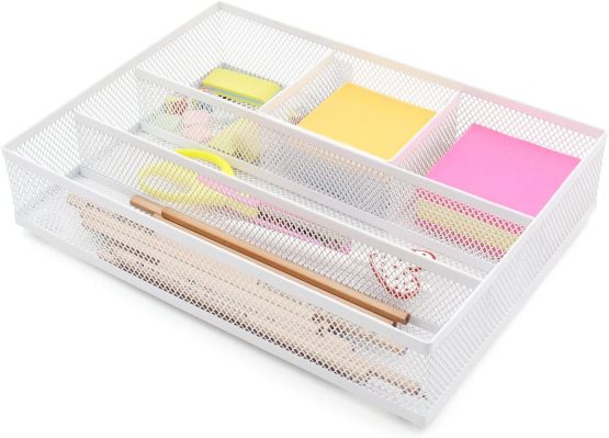 EasyPAG Mesh Drawer Organiser Tray Desk Draw Tidy Office Stationery Storage Pen Holder,White - Image 4