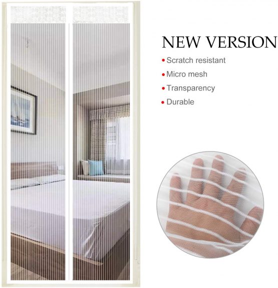 Magnetic Screen Door, Polyester Magnetic Door Fly Screen Curtain Magic Paste Curtains Super Quiet Stripes Encryption for Anti Mosquito or Anti Pest Magnetic Soft Door (White, 100 x 220 cm) - Image 3