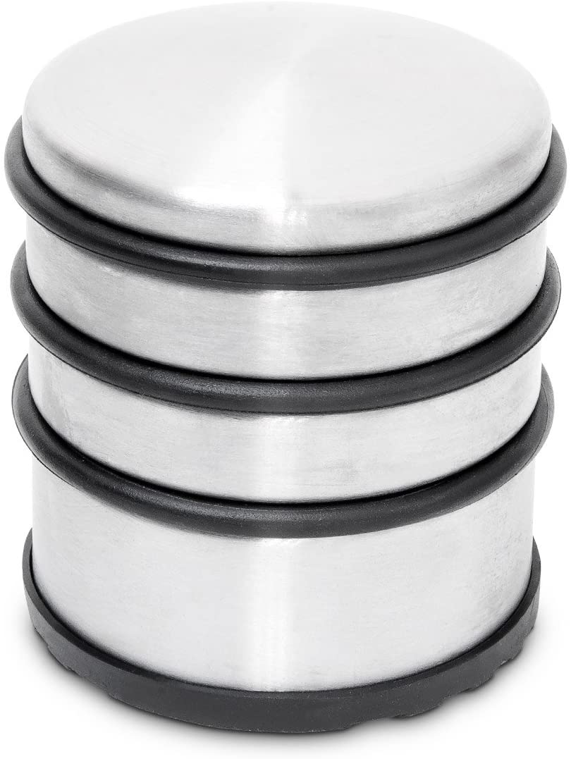 Relaxdays Heavy Door Stopper, Door Stop with Rubber Rings, Stainless Steel and Rubber Door Buffer, HBT: 75x68x68 mm, Silver