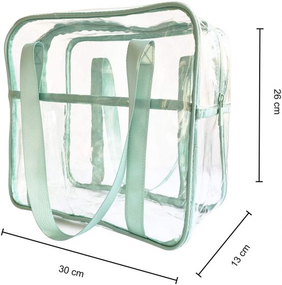FIYUK Clear Tote Bag Transparent Cosmetic Makeup Toiletry Bag Lightweight Waterproof Organizer Large Storage (Green) - Image 2