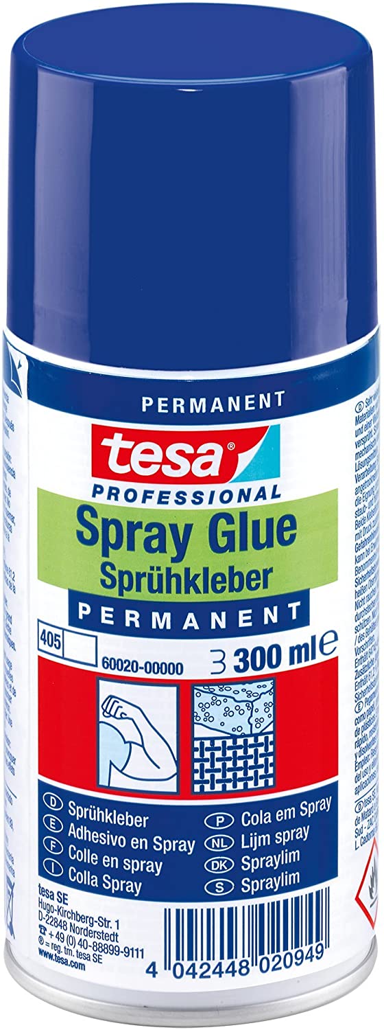 tesa Spray Glue Permanent, Strong Spray Adhesive for Light to Medium-Weight Materials with Smooth to Uneven Surfaces