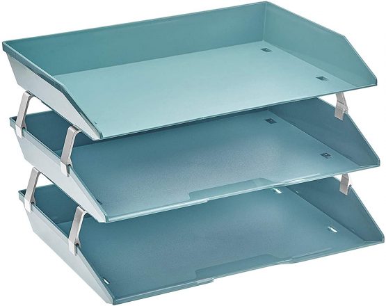 Acrimet Facility 3 Tier Letter Tray A4 Side Load Plastic Desktop File Organizer (Solid Green Color)