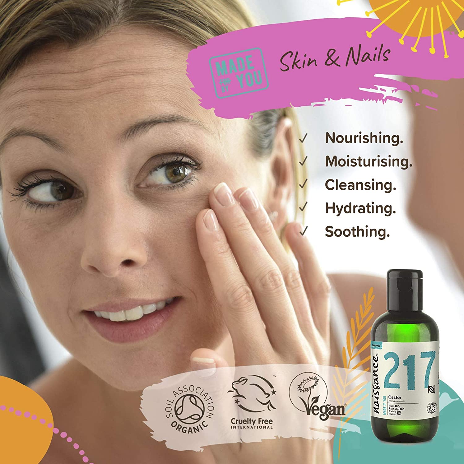 Naissance Certified Organic Castor Oil (no. 217) 100ml, Pure, Cold Pressed, Unrefined, for Eyelashes Hair, Eyebrows - Image 4