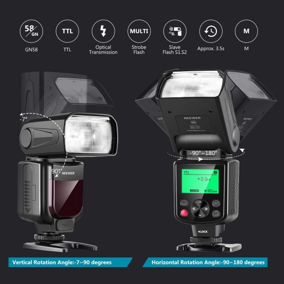 Neewer 750II TTL Flash Speedlite with LCD Display for Nikon D7200 D7100 D7000 D5500 D5300 D5200 D5100 D5000 D3300 D3200 D3100 D3000 D700 D600 D500 D90 D80 D70 D60 D50 and Other Nikon DSLR Cameras - Image 4