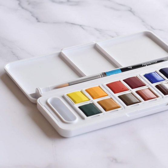 Daler Rowney Aquafine Watercolour 12 Half Pans Travel Set, Assorted, 1 Count (Pack of 1) - Image 2
