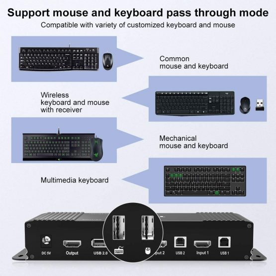 TESmart 2 in 1 out HDMI KVM Switch 4K@60Hz 4:4:4 Ultra HD 2 PCs 1 Monitor with Extra USB 2.0 Port&L/R Audio Output Control up to 2 PCs/Servers/DVR includes 2 pcs of 1.5 m KVM Cables-Matte Black - Image 2