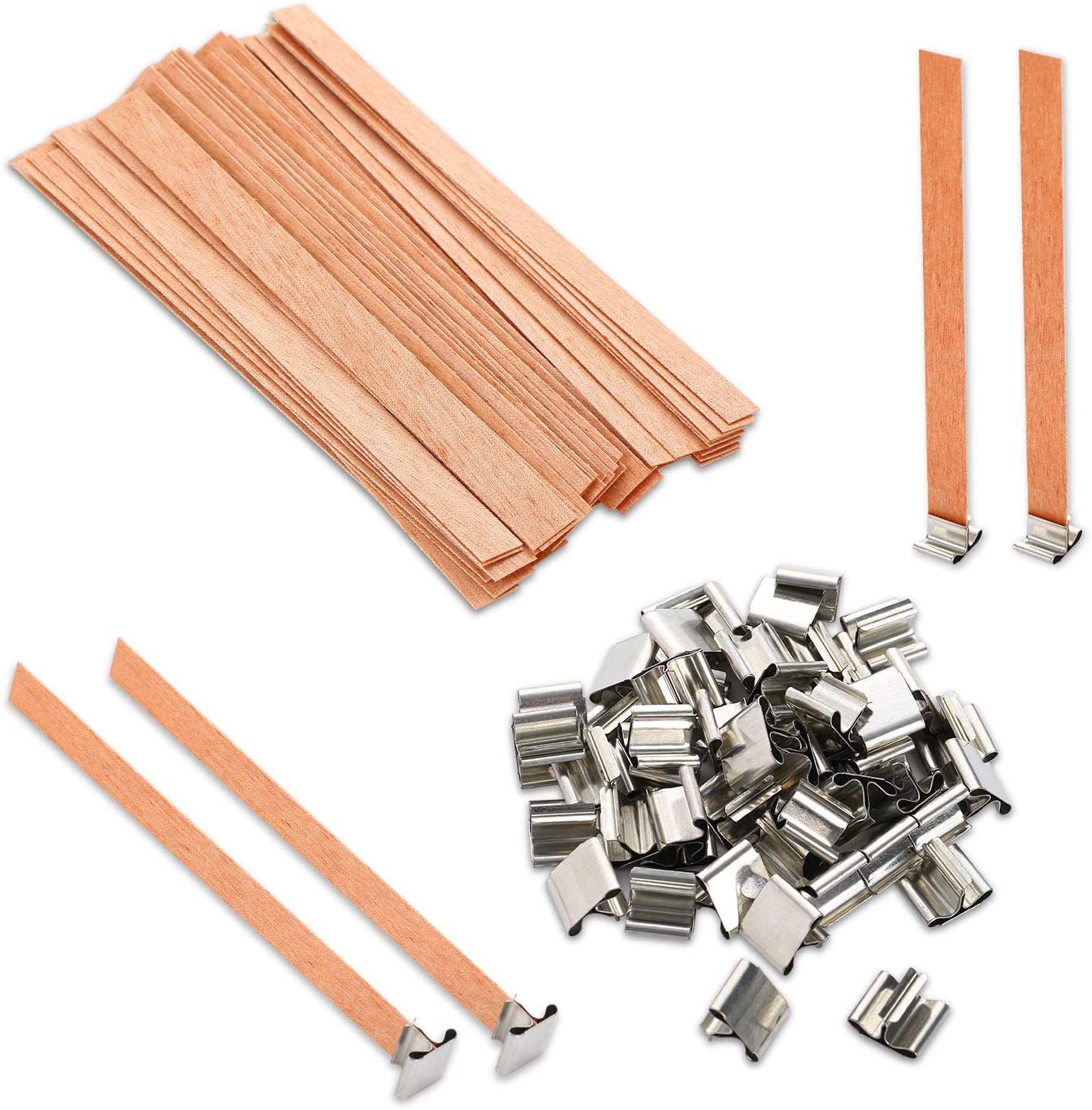 VABNEER Wooden Candle Wick with Iron Holder for Craft DIY Candle Making 13x130mm (50Pcs/Set), Brown, 13 x 130mm