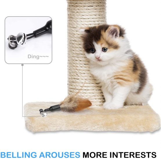 Pawaboo Feather Teaser Cat Toy, Interactive Feather Wand Cat Toy Flying Feather Cat Catcher with Extra Long 31.5" Wand and Small Bell, Fun Exerciser Playing Toy for kitten or cat, Brown Feather - Image 4