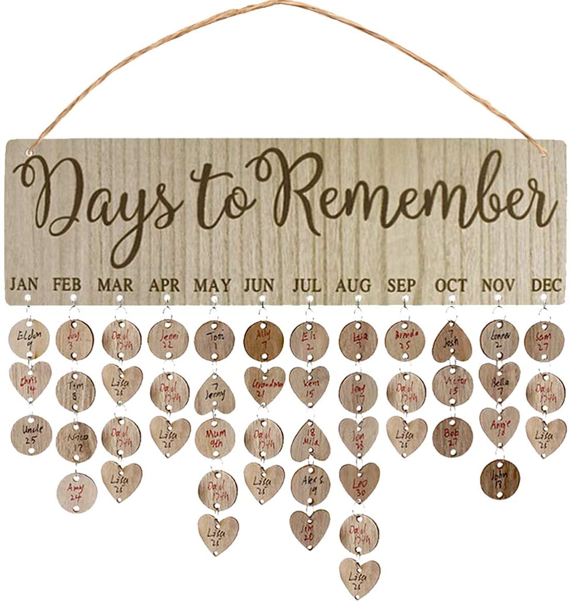 Garneck Wooden Birthday Reminder Calendar Board Wood Cutouts Craft Day To Remember Tracker Plaque Wall Hanging Sign For Family Mom Dad Friends