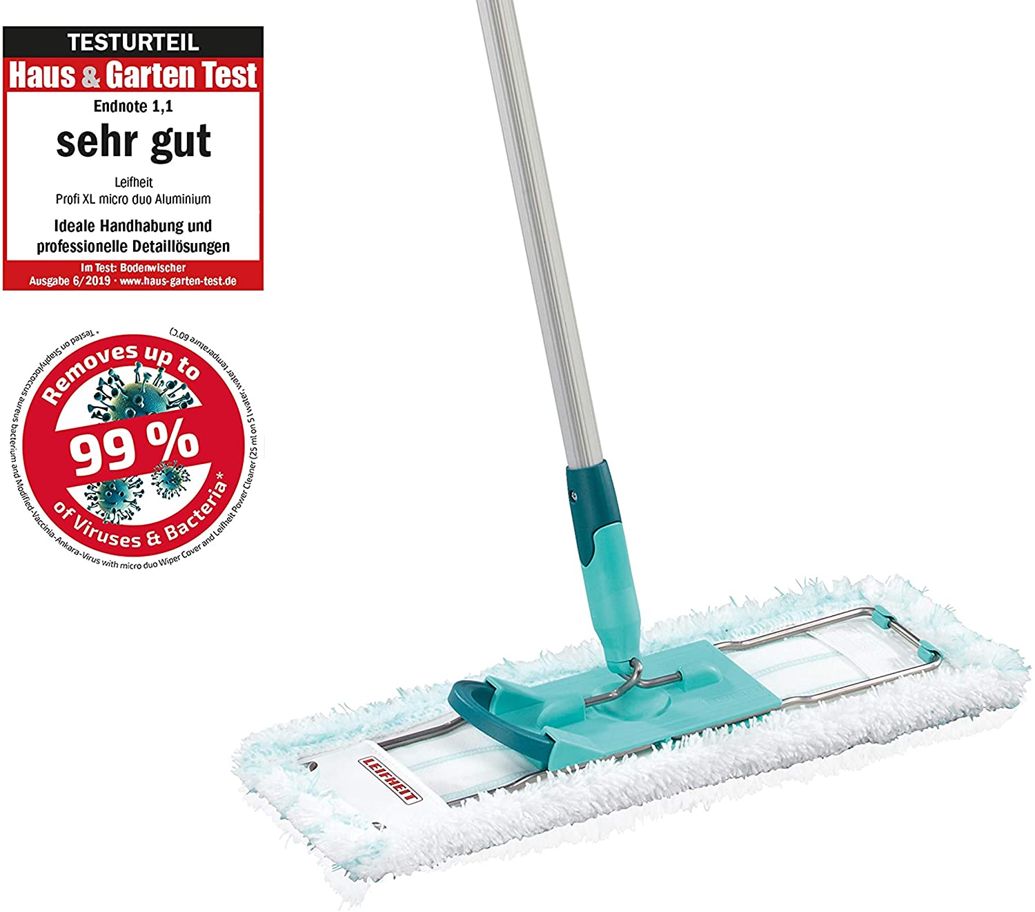 Leifheit 55045 Profi Floor Mop Large with Micro Duo for All Round Floor Cleaning S255045, Blue, Green