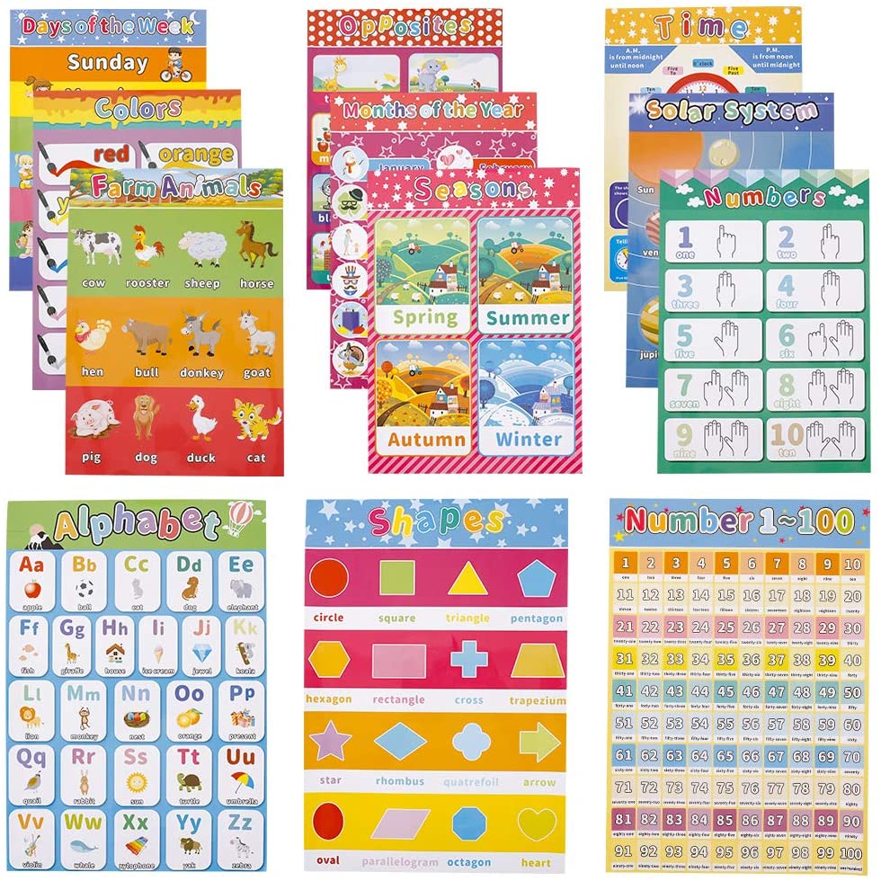 Mialang 12 Pack Educational Preschool Poster for Toddler and Kid ...