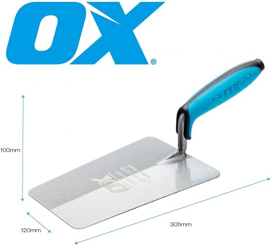 OX PRO OX-P013718 Series Plasterers / Builders Carbon Steel Bucket Trowel with Dura grip Soft handle– 7” Large, Multi-colour - Image 3
