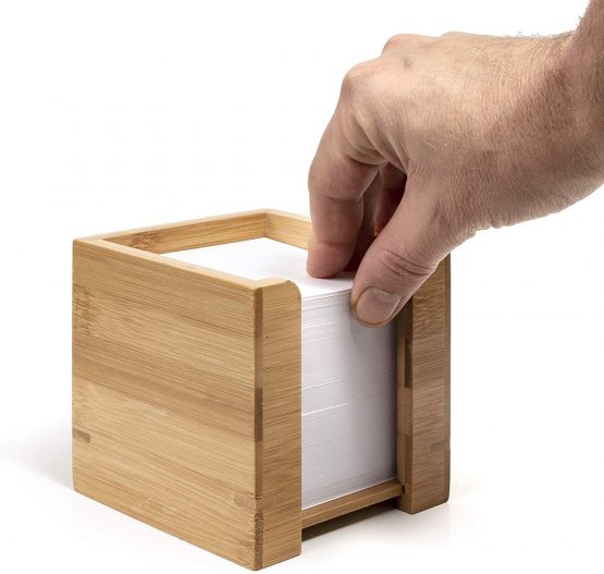 woodluv Bamboo Cube Memo Pad Dispenser Holder with Square Paper Memo Notes Pad - 10.5 x 10.5 x 10.5cm (Paper Inluded) - Image 4