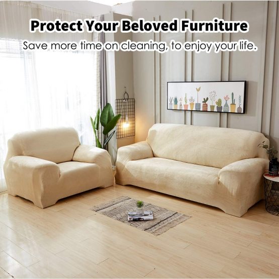 PETCUTE Elastic armchair covers thick couch cover sofa slipcovers velvet strethcy armchair cover Beige - Image 2