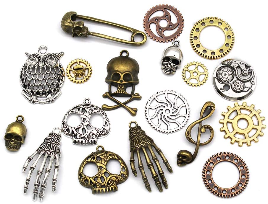Mila-Amaz 80 Pcs Assorted Antique Steampunk Gears Metal Skeleton Pendant Charms Cogs for Jewelry Making Accessory - Bronze, Silver - Image 4