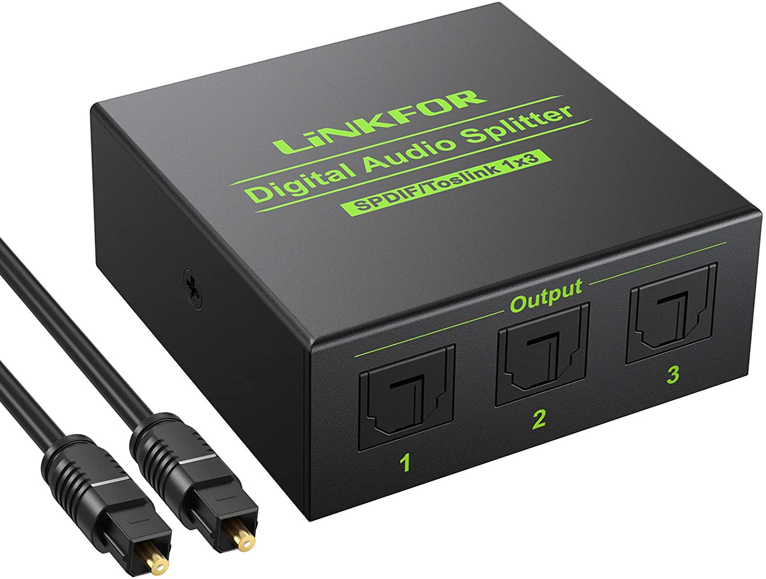 LiNKFOR Optical Audio Splitter 1x3 SPDIF Toslink Optical Splitter Aluminum Alloy 1 IN 3 OUT Support LPCM 2.0 DTS for Dolby-AC3 Compatible with PS3 DVD HDTV STB