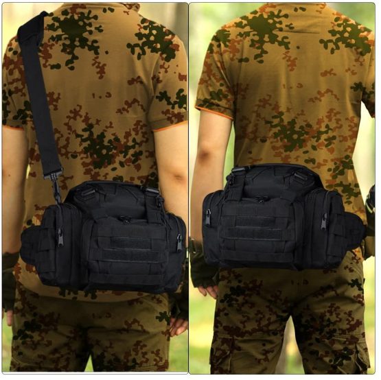 Dr Large Capacity Fishing Tackle Storage Bag Insulated Multi-Functional Fly Fishing Holdall Pack Carryall Waist Handbag Shoulder Bag Waterproof Hunting Cycle Outdoor Bag Tan Green Black Camouflage - Image 4