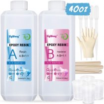 Epoxy Resin Clear Crystal Coating Kit 40oz/1100ml - 2 Part Casting Resin for Art, Craft, Jewelry Making, River Tables, Bonus Gloves, Measuring Cup, Wooden Sticks and Dropper