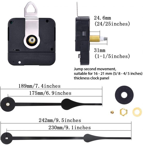 High Torque Clock Movement Mechanism with 230 mm/ 9.1 Inch Long Hand (Shaft Length 4/5 Inch/ 20 mm) - Image 3