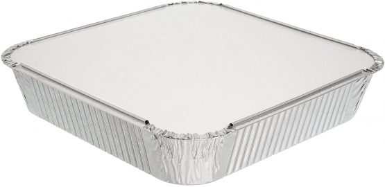 Pack of 10 Square Aluminum Container Pans with Lids ~ Foil Trays with Lids ~ Trays Good for Baking, Cooking, Storing and Freezing ~ 23cm x 23cm (9 inch x 9 inch)