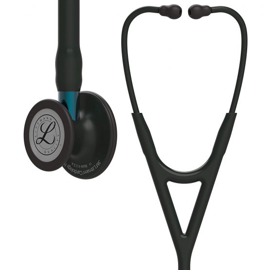 3M Littmann Cardiology IV Diagnostic Stethoscope, Black-Finish Chestpiece, Black Tube, Blue Stem and Black Headset, 69 cm, 6201