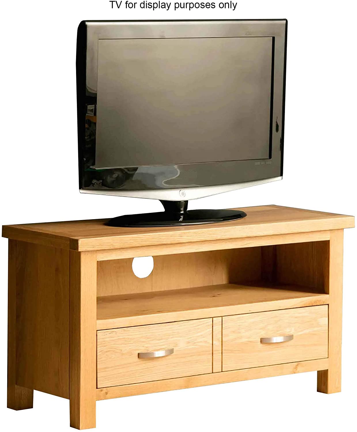 RoselandFurniture London Oak Small TV Unit, Light Lacquered Oak, 48cm x 90cm x 35cm