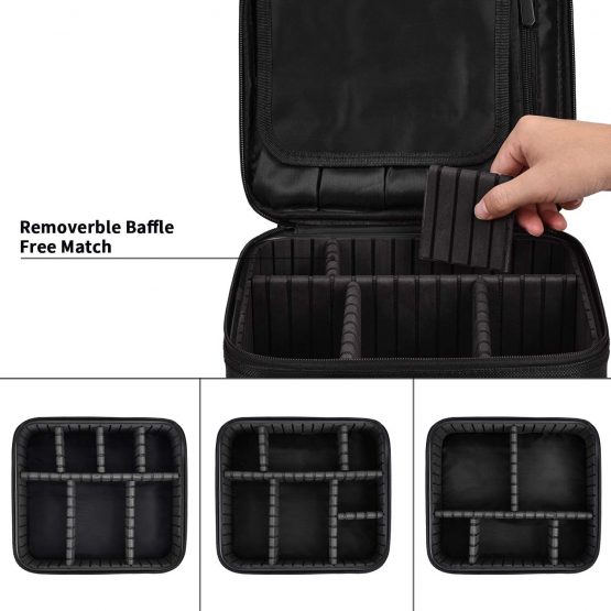 Travel Makeup Case Professional Cosmetic Train Cases Artist Storage Bag Make Up Tool Boxes Brushes Bags with Compartments Waterproof Detachable Vanity Organizer - Image 3