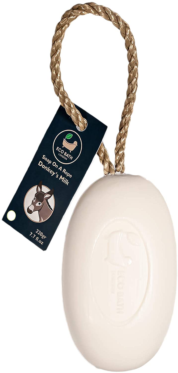 Eco Bath London Donkey’s Milk Soap on a Rope 220g, Luxurious and Eco Friendly Body Wash Bar with Shea Butter