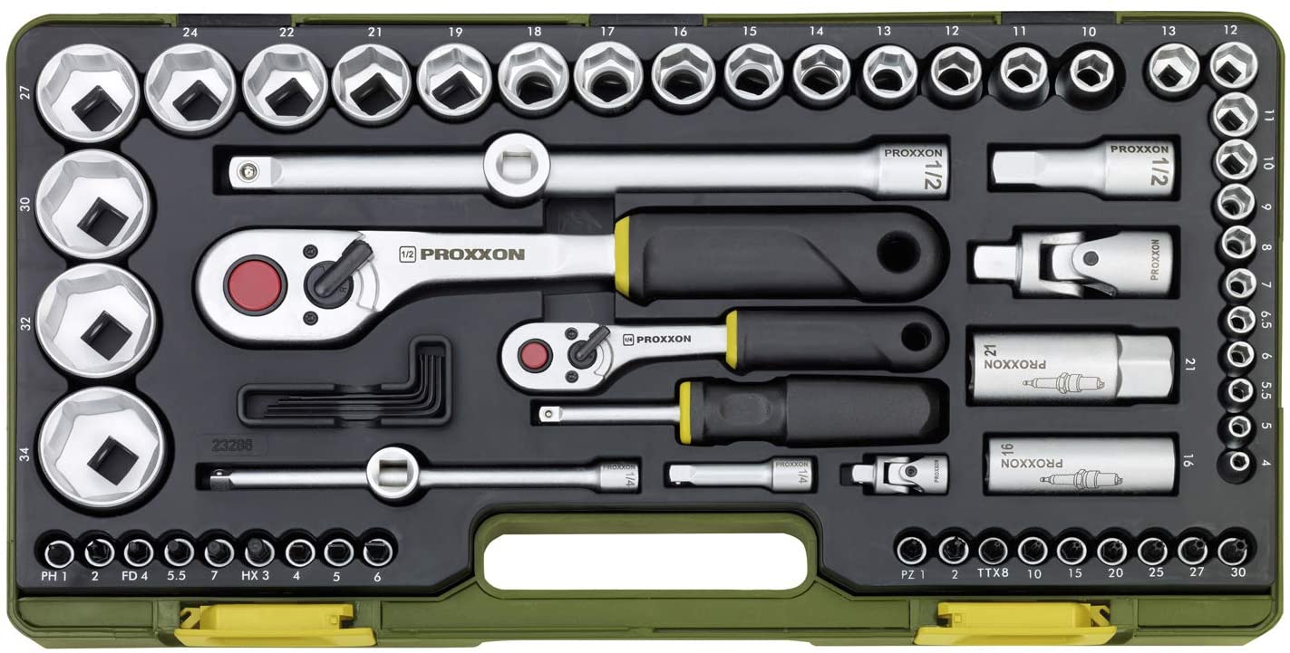 Proxxon 23286 Socket Set, 0 V, Multi-Colour, 1/4-1/2-Inch, Set of 65 Piece - Image 2