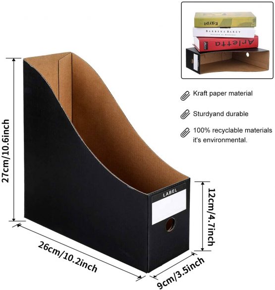 HINATAA File Magazine Holder,5 PCS Kraft Paper Magazine Rack Files Folder,Storage Organiser Sorter Storage Shelf Excellent for School Dormitory,Office,Home Files Storage (Black) - Image 2