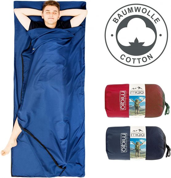 MIQIO 2in1 Cotton Sleeping Bag Liner and Lightweight XL Size Double Travel Bed Sheet