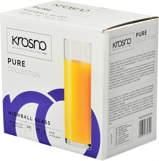 Krosno Tall Water Juice Beverage Drinking Highball Glasses | Set of 6 pieces | 200 ml | Pure Collection | Ideal for Home, Restaurant, Events & Parties | Dishwasher and Microwave Safe - Image 4