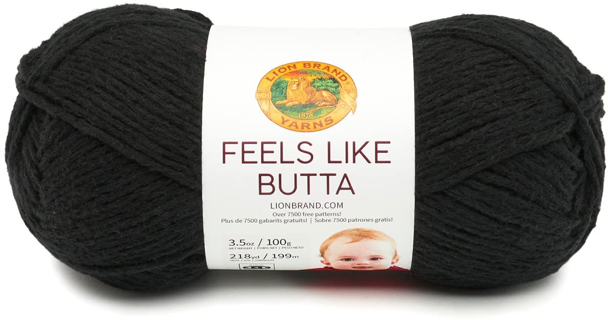Lion Brand Yarn Feels Like Butta, Soft, Worsted Weight Yarn for Knitting Crochet, and Crafts, Black, 1 Pack