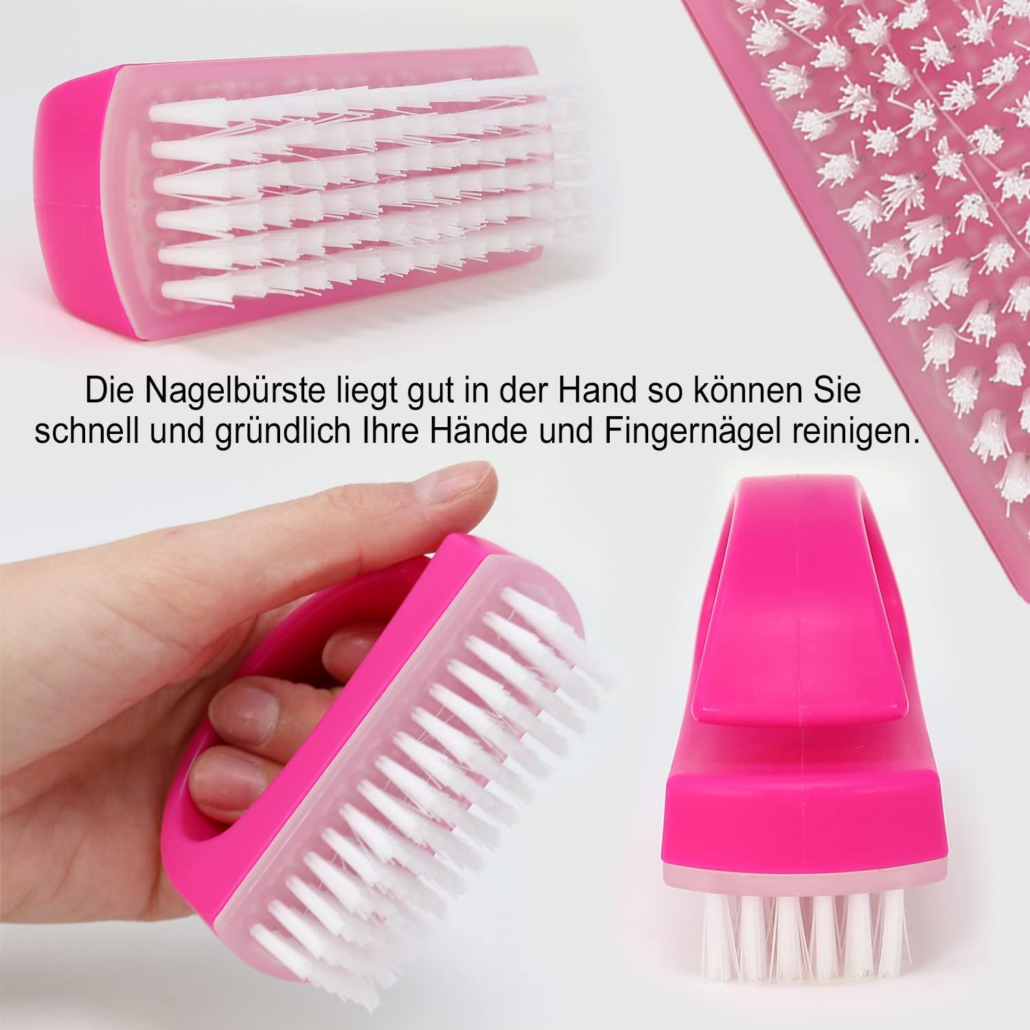 com-four® 4x Hand brush, Nail brush with handle, Cleaning product for home, Hand washing brush, Cleaning brush in blue, white - Image 3