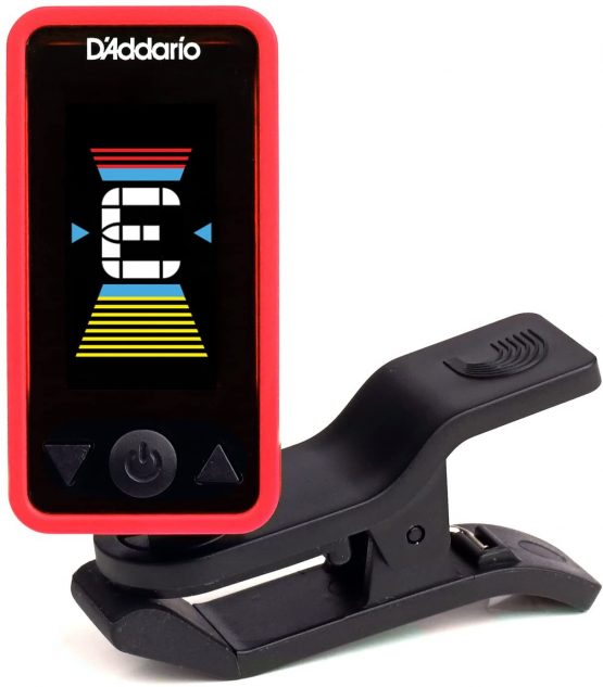 D'Addario Guitar Tuner - Eclipse Headstock Tuner - Clip On Tuner for Guitar - Great for Acoustic Guitars & Electric Guitars - Quick & Accurate Tuning - Red